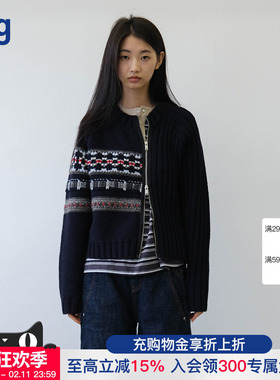 【JUNWEILIN】hug 度假系列经典款费尔岛拼接不对称针织开衫