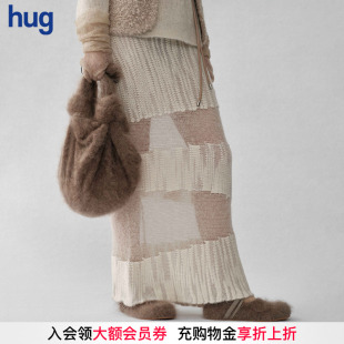 hug SWAYING Knit 不規則斜條紋鏤空長裙 2025秋冬新款
