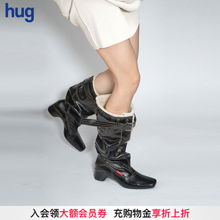 2025秋冬猎装 hug 系列高筒堆堆靴子女黑色长靴新 27QUAI