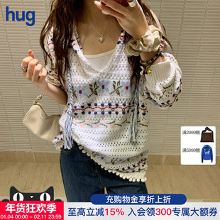 【ICE DUST】hug 2026早春新款彩色提花镂空带帽毛衫icedust