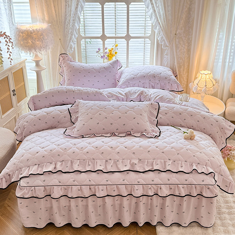 秋冬款保暖全套夹棉加厚床上全棉纯棉床裙四件套床上用品床罩被套