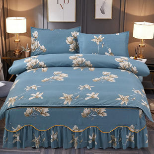 简约全棉床裙四件套防滑式 床品床单被套简约现代纯棉床罩床上用品