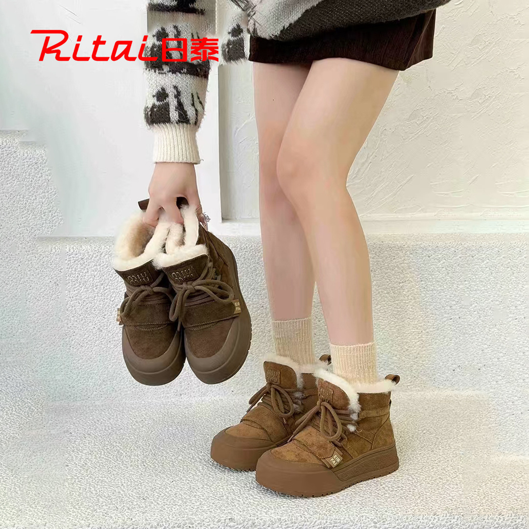 日泰厚底雪地靴女加绒保暖短靴