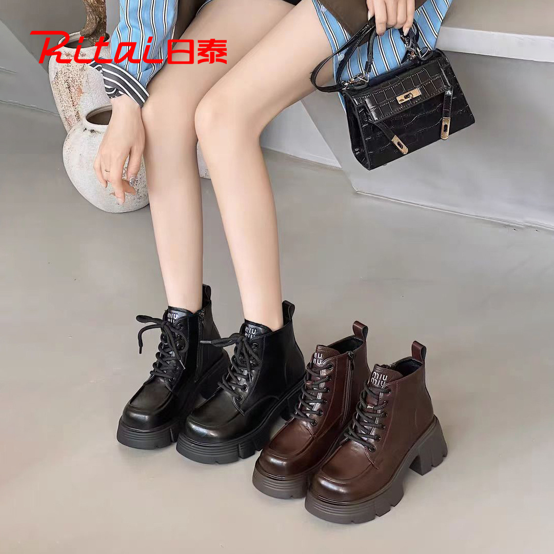 日泰真皮马丁靴女冬加绒保暖短靴
