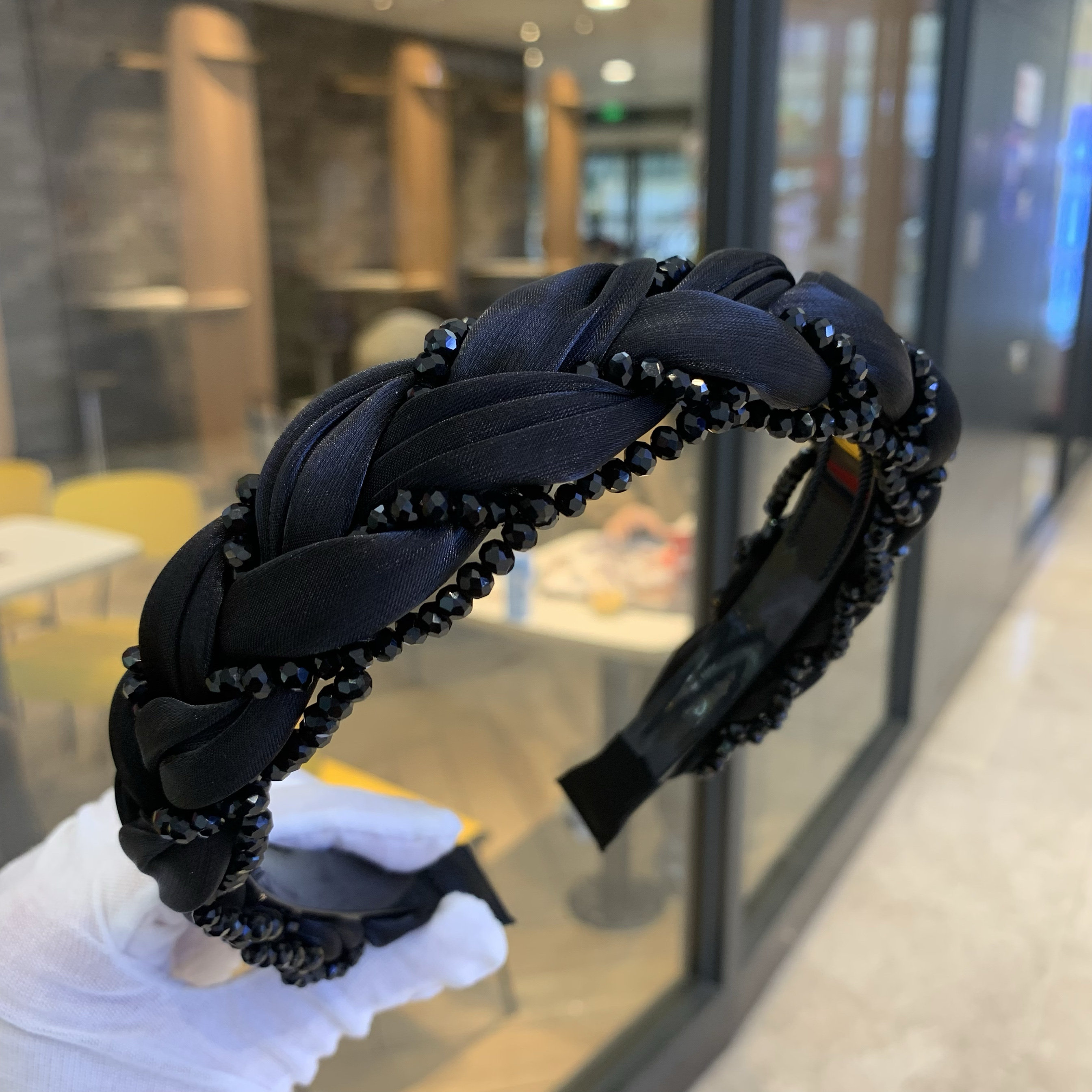 公主风新款窄边发卡发箍女手工串珠发捆头饰带齿防滑压发洗脸头箍