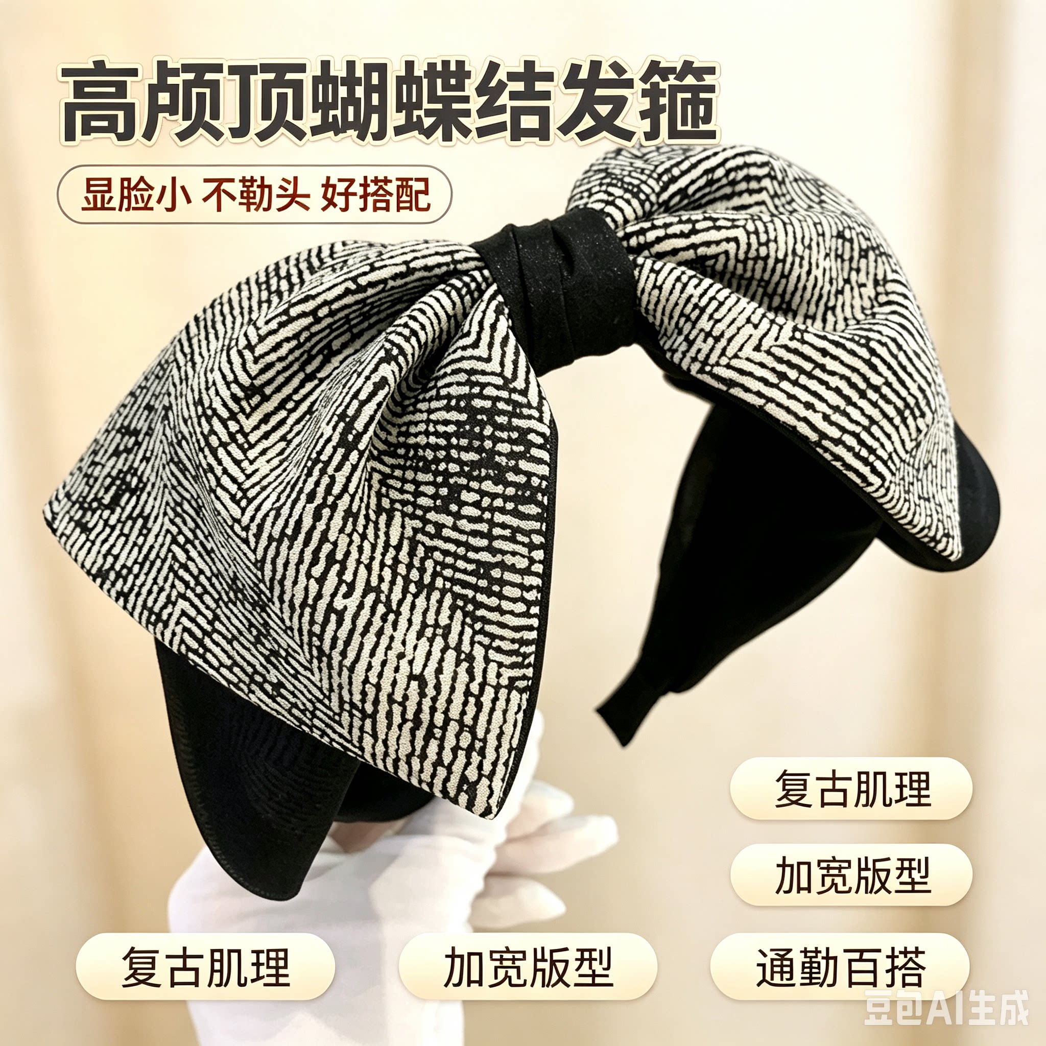 复古时尚新款大蝴蝶结发卡发箍女高颅顶成人气质头饰宽边压发头箍