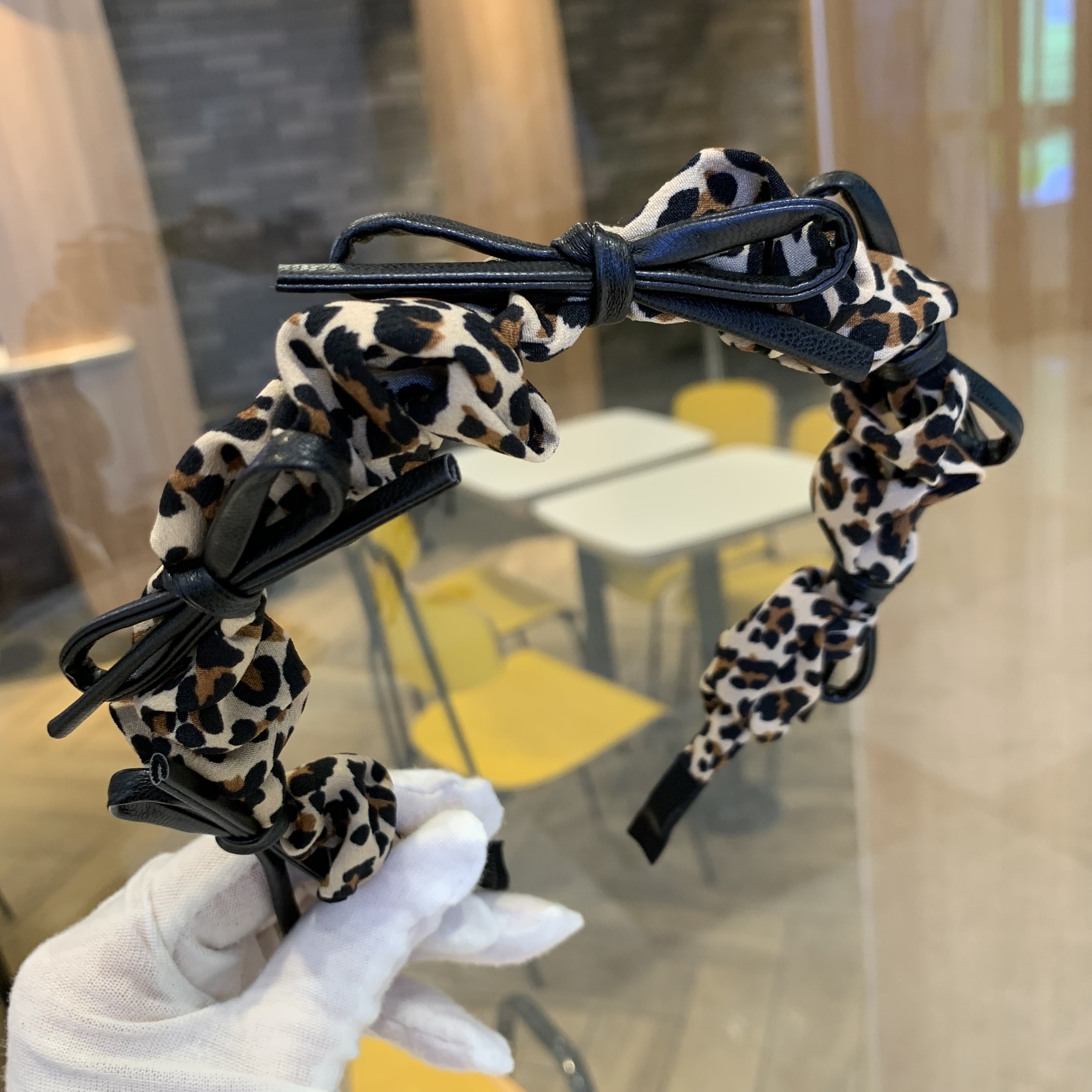 豹纹风窄边网红时尚新款蝴蝶结发卡发箍成人外戴头饰压发洗脸头箍