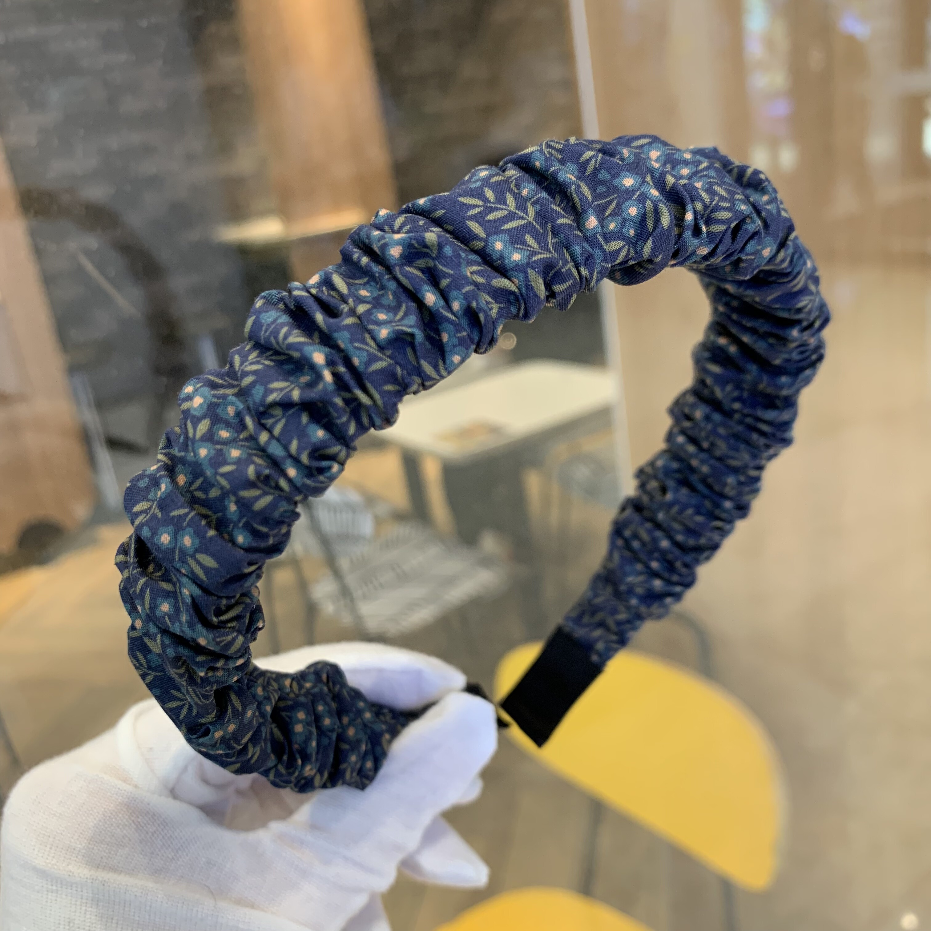 复古藏蓝褶皱布艺印花发卡发箍女窄边成人简约发捆头饰压发头箍