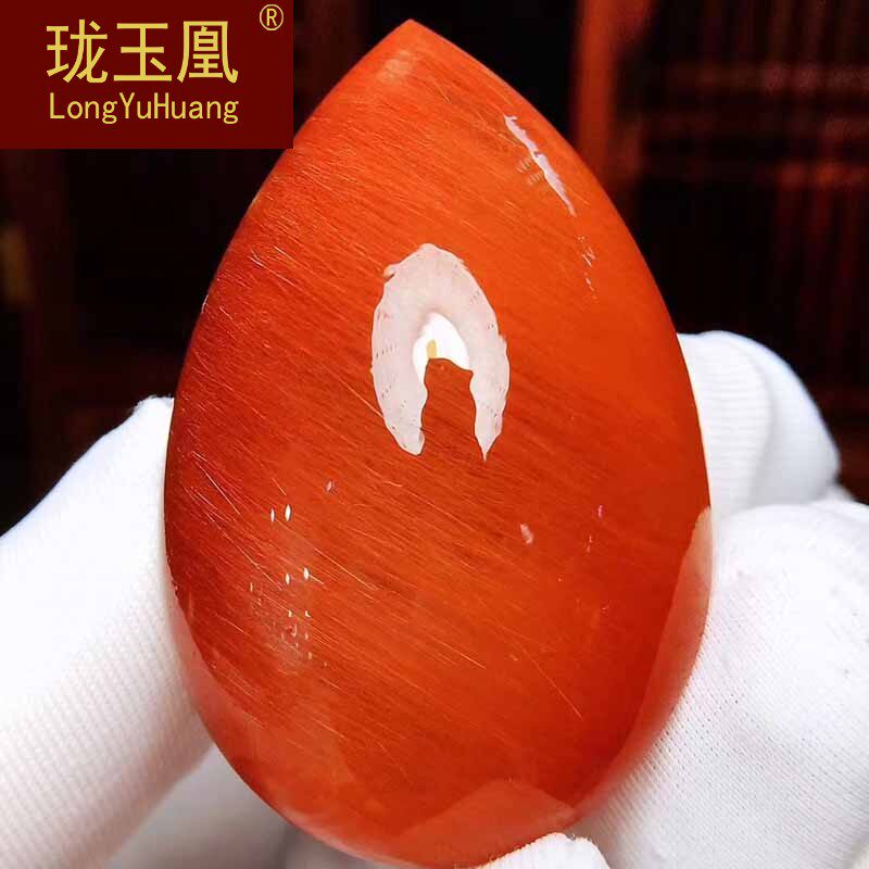 天然巴西红发晶水滴原石吊坠 红顺发晶猫眼水滴裸石项坠挂件