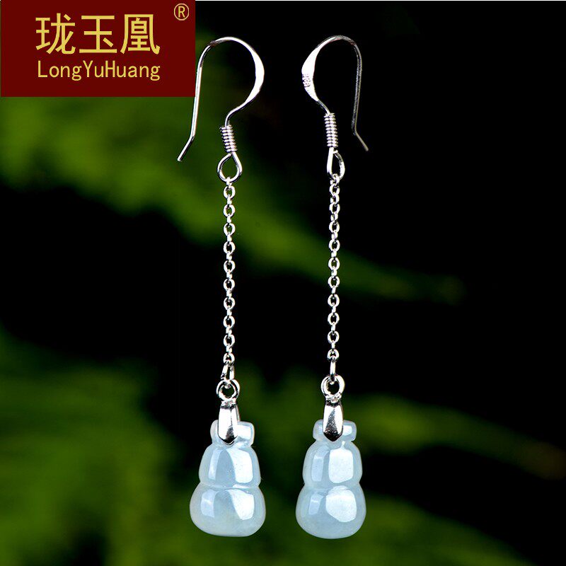 珑玉凰翡翠耳坠 玉石葫芦耳环耳钉耳饰珠宝玉器首饰饰品km1026