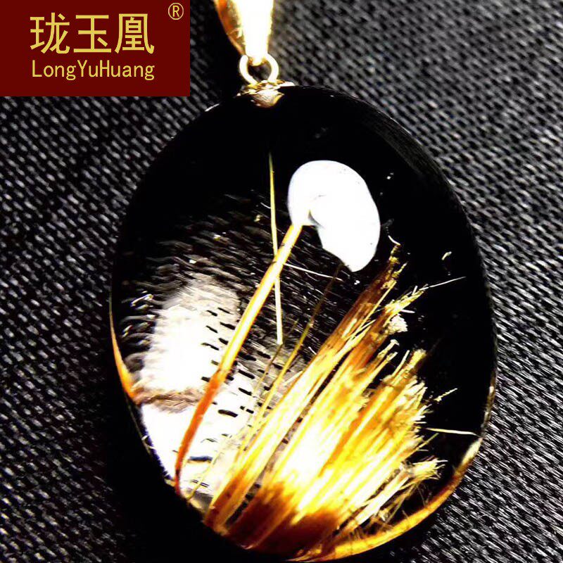 天然钛晶裸石蛋面吊坠  金发晶顺发钛晶裸石项坠挂件毛衣链