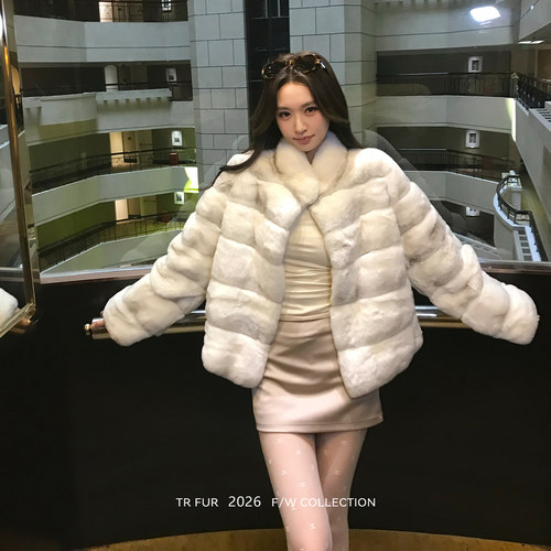 整皮雷克斯獭兔毛皮草外套女