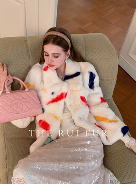【TR】“涂涂小怪”六色重工印染安哥拉长毛穿搭兔毛皮草外套女冬