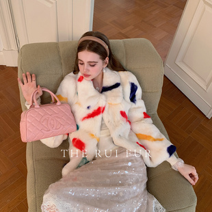 【TR】“涂涂小怪”六色重工印染安哥拉长毛穿搭兔毛皮草外套女冬