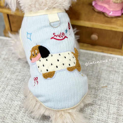 狗狗衣服春夏新款可爱彩色腊肠狗背心带牵引扣泰迪比熊小型犬服装