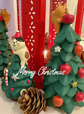 ins迷你版圣诞树小松鼠小猫咪苹果松树公仔桌面装饰圣诞节小摆件