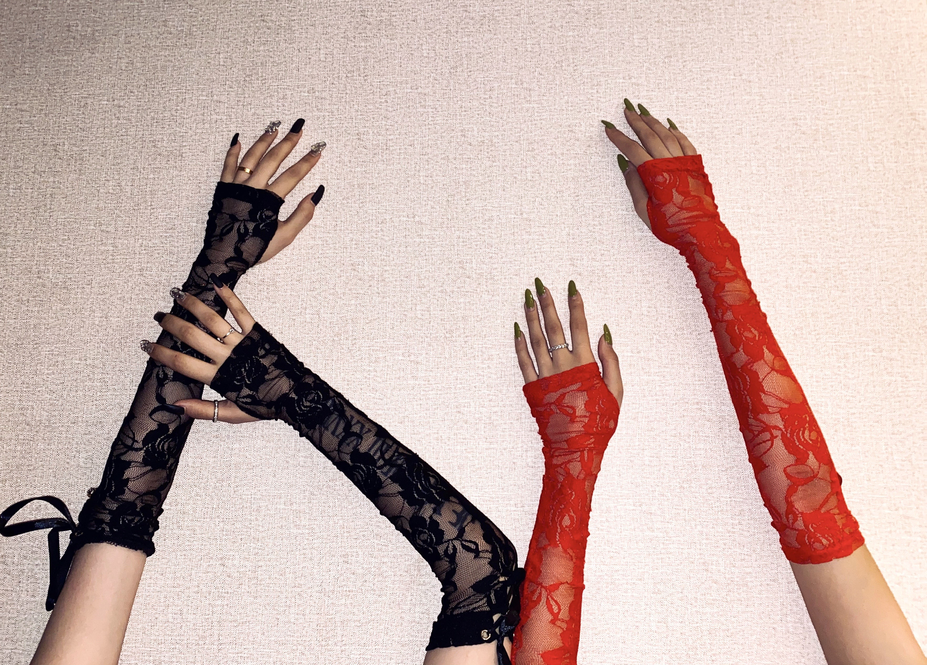 原创设计重磅爵士玫瑰蕾丝手套