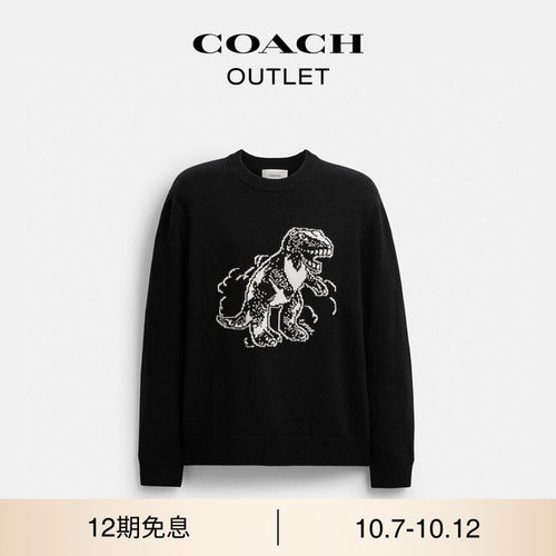 COACH/蔻驰奥莱男士REXY图案黑色圆领毛衣休闲宽松舒适