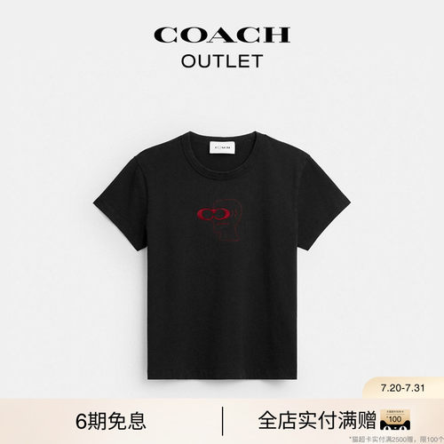 【新款】COACH/蔻驰奥莱女士COACH | BRAIN DEAD 黑色短袖T恤