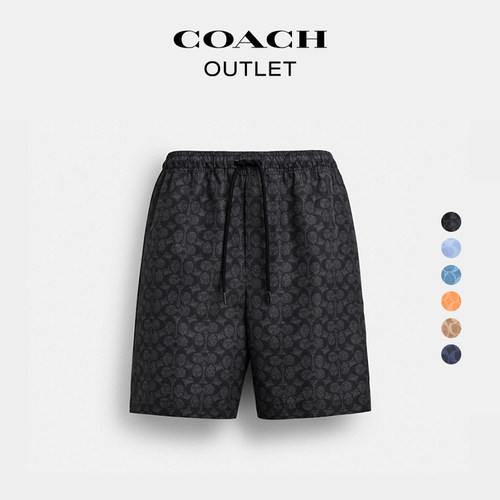 COACH/蔻驰奥莱男士经典标志老花游泳短裤运动休闲宽松美式潮流