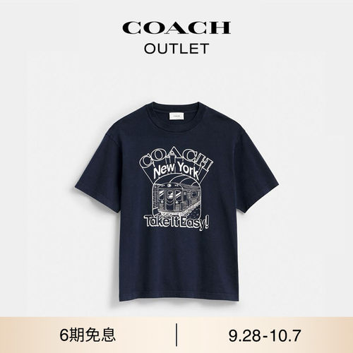COACH/蔻驰奥莱男士棉质SUBWAY 图案休闲圆领短袖T恤