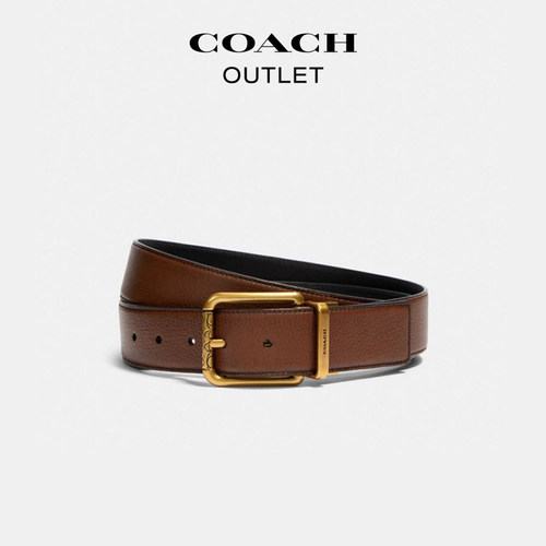 COACH/蔻驰奥莱男士方形滚筒针扣可裁剪双面腰带，38MM