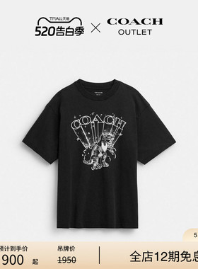 COACH/蔻驰奥莱男士棉质T-REX图案休闲T恤短袖黑色圆领舒适