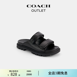 COACH 蔻馳奧萊女士老花雙綁帶休閑運動拖鞋 新品