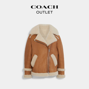COACH 蔻驰奥莱女士飞行员夹克外套皮毛一体皮草休闲潮流