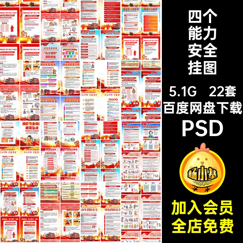四个能力安全挂图场所九素材22套小宣传PSD海报知识挂画消防安全