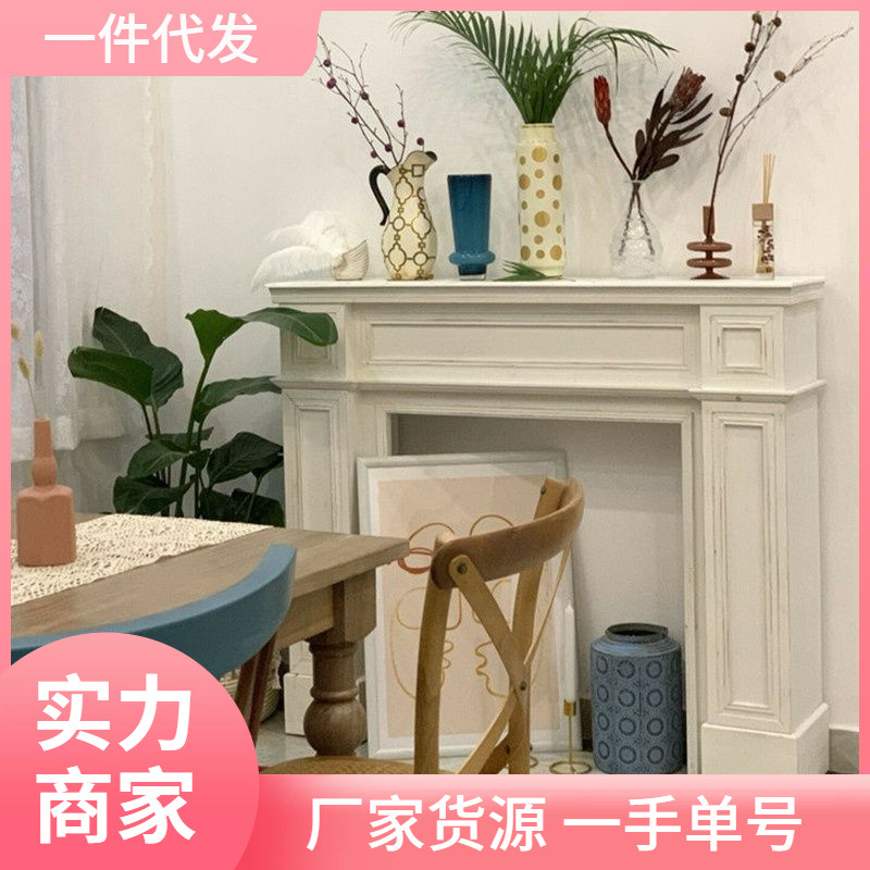 美式实木复古壁炉装饰柜摄影背景墙酒店民宿欧式展示玄关桌