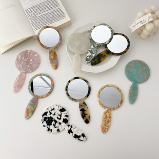 镜子秋冬新款日常补妆醋酸化妆镜便携式手握随身镜手持单面