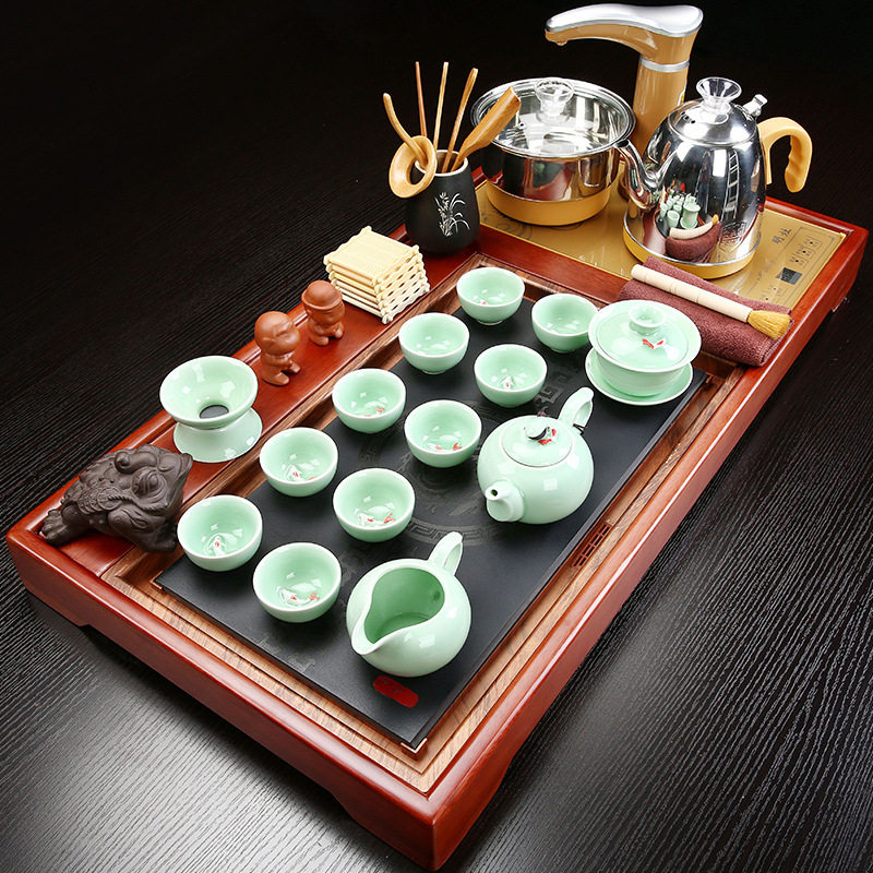 茶具套装家用功夫茶具花梨实木茶盘全自动电磁炉茶台logo定 制