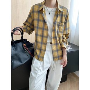 外套叠穿 高级感英伦复古格纹撞色休闲衬衫 SN7795 早秋新款 司南
