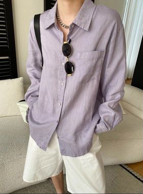 司南 早春新款 100亚麻不规则后背开叉廓形休闲宽松衬衫 SN8519