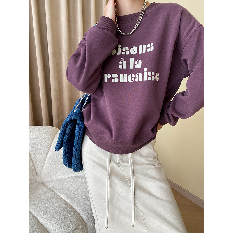 司南 法式博主风格 时髦感粗体字母圆领加绒宽松休闲卫衣 SN4658