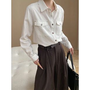 衬衫 100莱赛尔天丝双口袋翻领宽松长袖 SN7988 明线设计感 司南