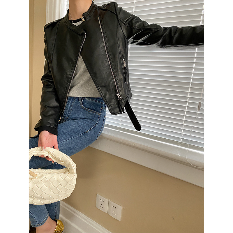 司南 超模私服日常风格 随性小立领机车皮衣外套2023早秋 SN2817