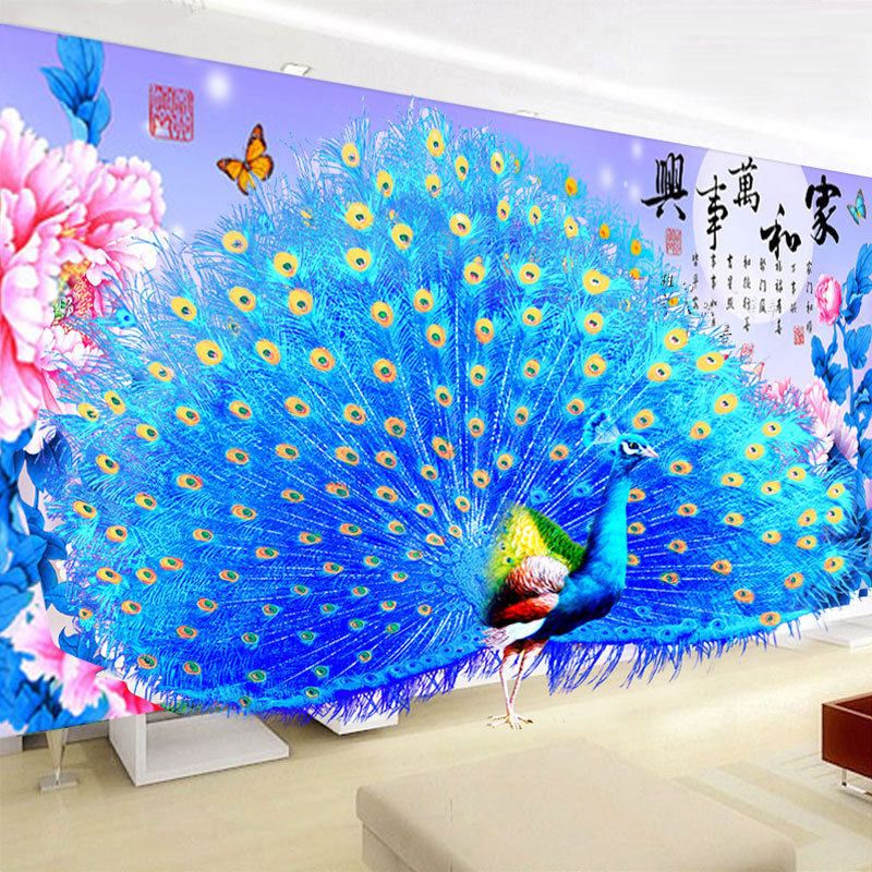 钻石画2021年新款客厅满钻孔雀家和万事兴牡丹十字绣砖石贴画2022