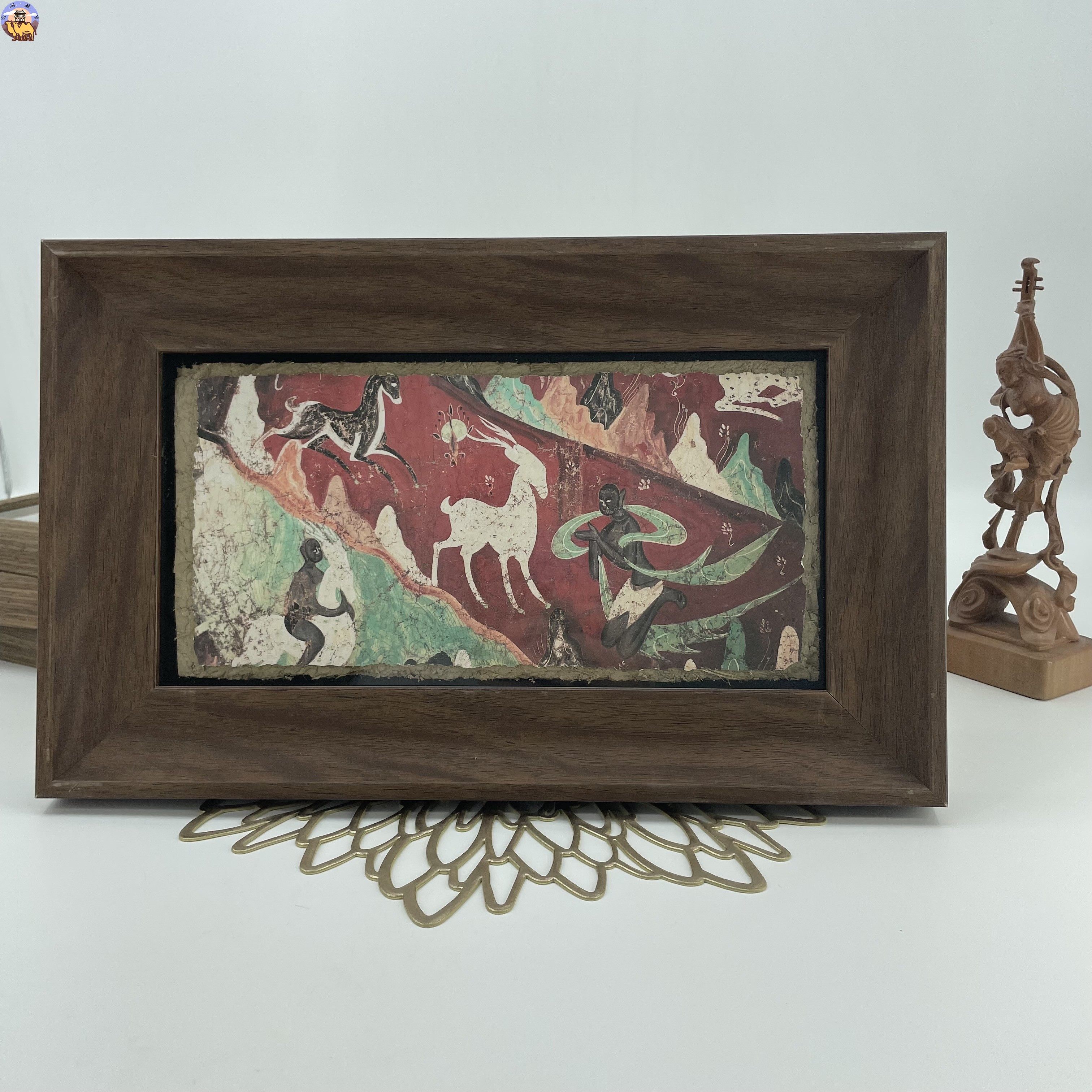 敦煌文创莫高窟泥板墙皮画飞天藻井壁画简约装饰桌面摆件旅游礼品