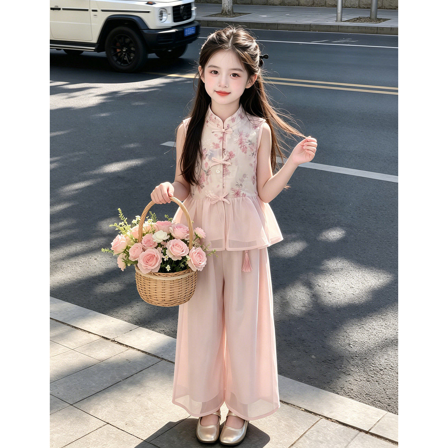 NEXT JANSO女童新中式国风汉服夏季刺绣背心阔腿裤两件套2026新款