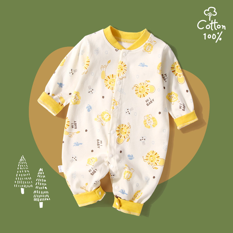 新生婴儿连体衣春秋男女宝宝长袖哈衣纯棉爬服婴幼儿满月衣服秋装