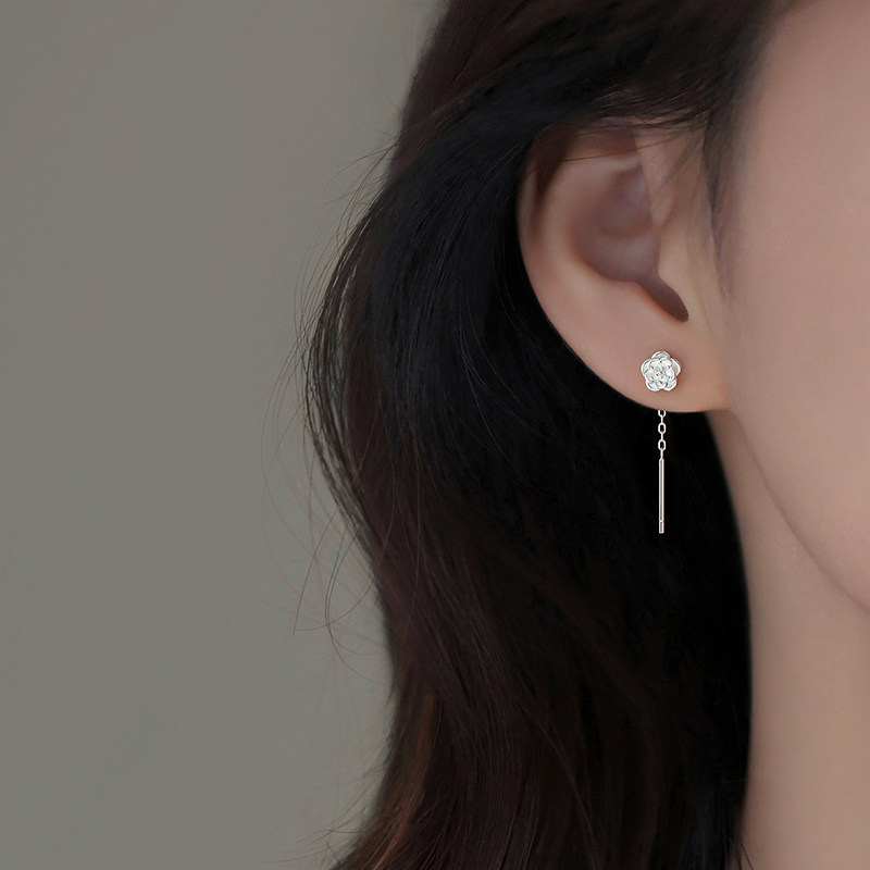 ACC山茶花耳线999纯银小众设计女