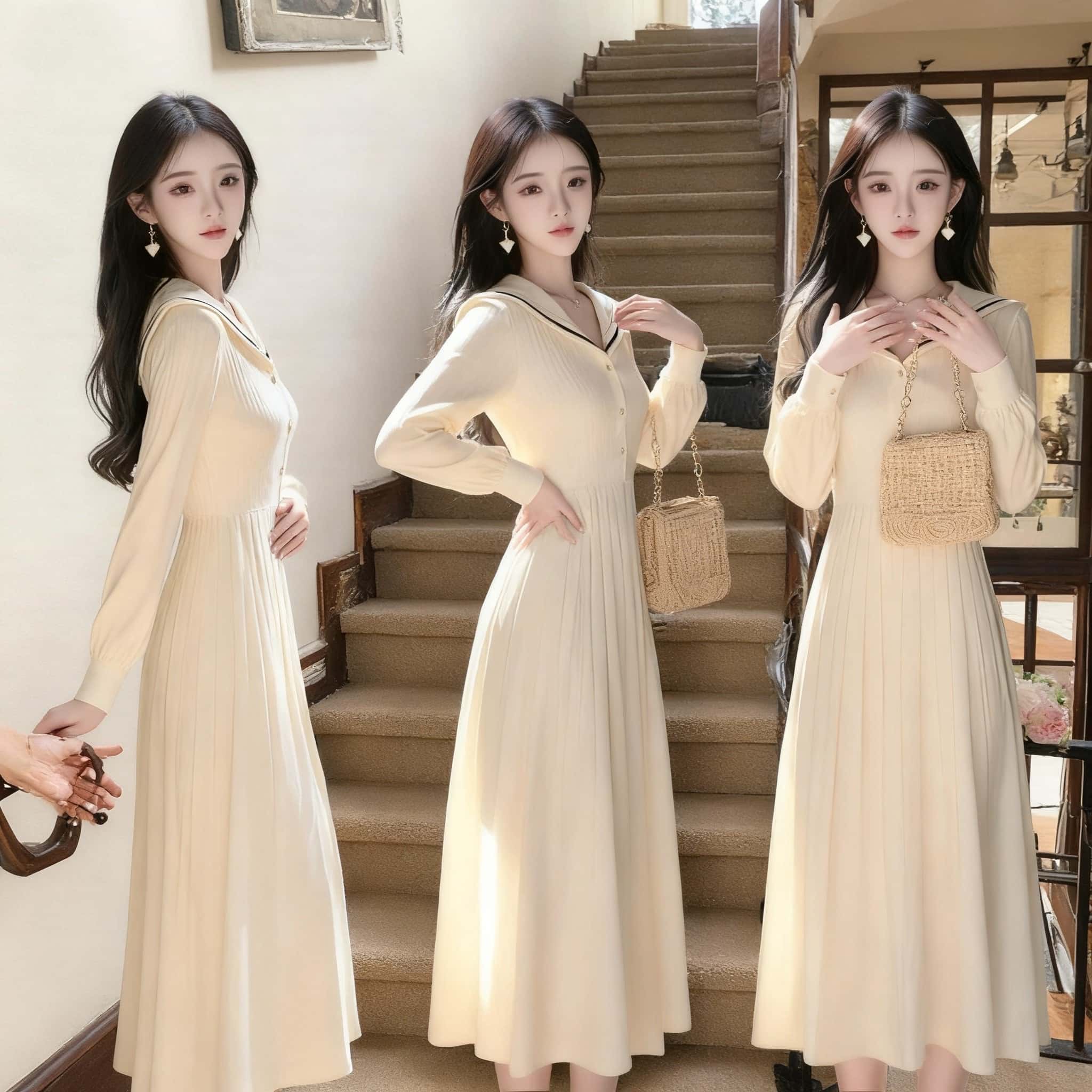 秋冬流行风格冷淡系独特别致白色海军领针织连衣裙子女装2024新款