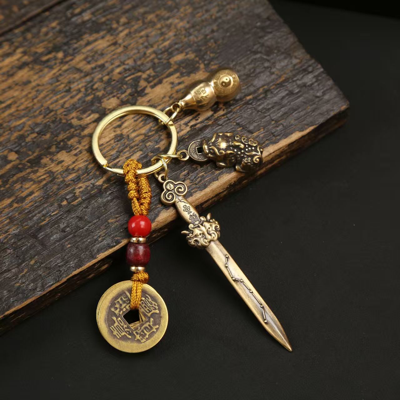 【师傅推荐】匠心之作貔貅七星剑八卦朱砂葫芦吉祥复古钥匙扣挂件