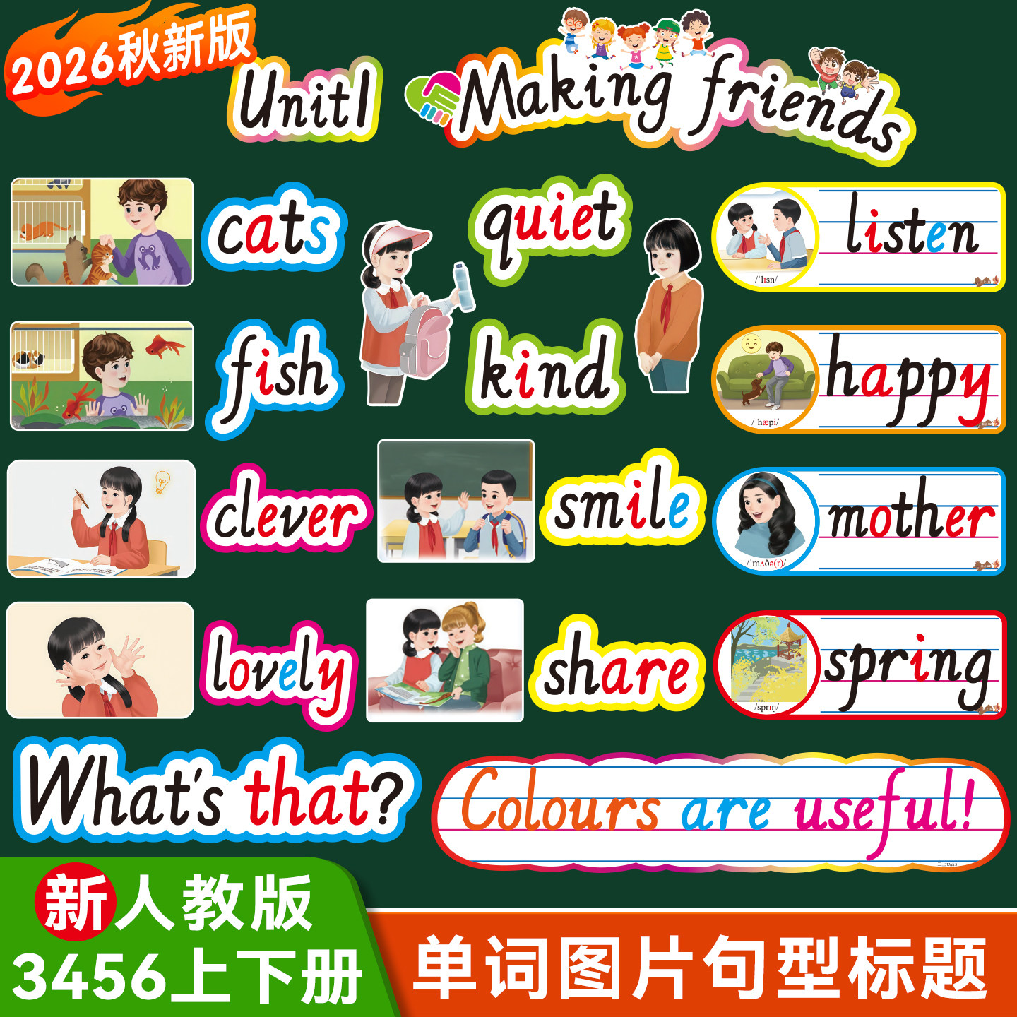 2026新PEP人教版小学英语3三四五年级上册单词句子卡片板书贴教具