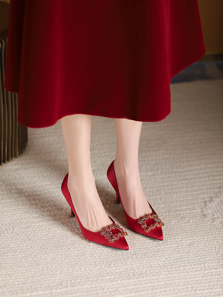 WEDDING SHOES BRIDAL SHOES XIUHE WEDDING DRESS WEDDING DRESS NOT TIRED FEET RED POINTED HEELS WOMENS STILETTO HEELS 2024 NEW