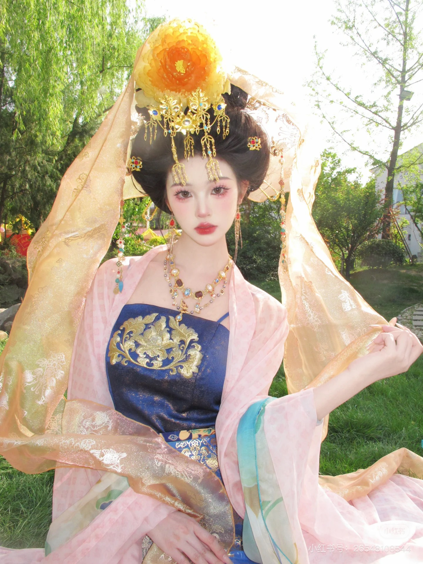 琴挑五代【花月夜】晚唐簪花仕女图复原大袖衫