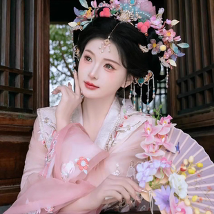 【问桃仙兔】绣花大袖衫吊带褶裙霞帔绣花宋制汉服