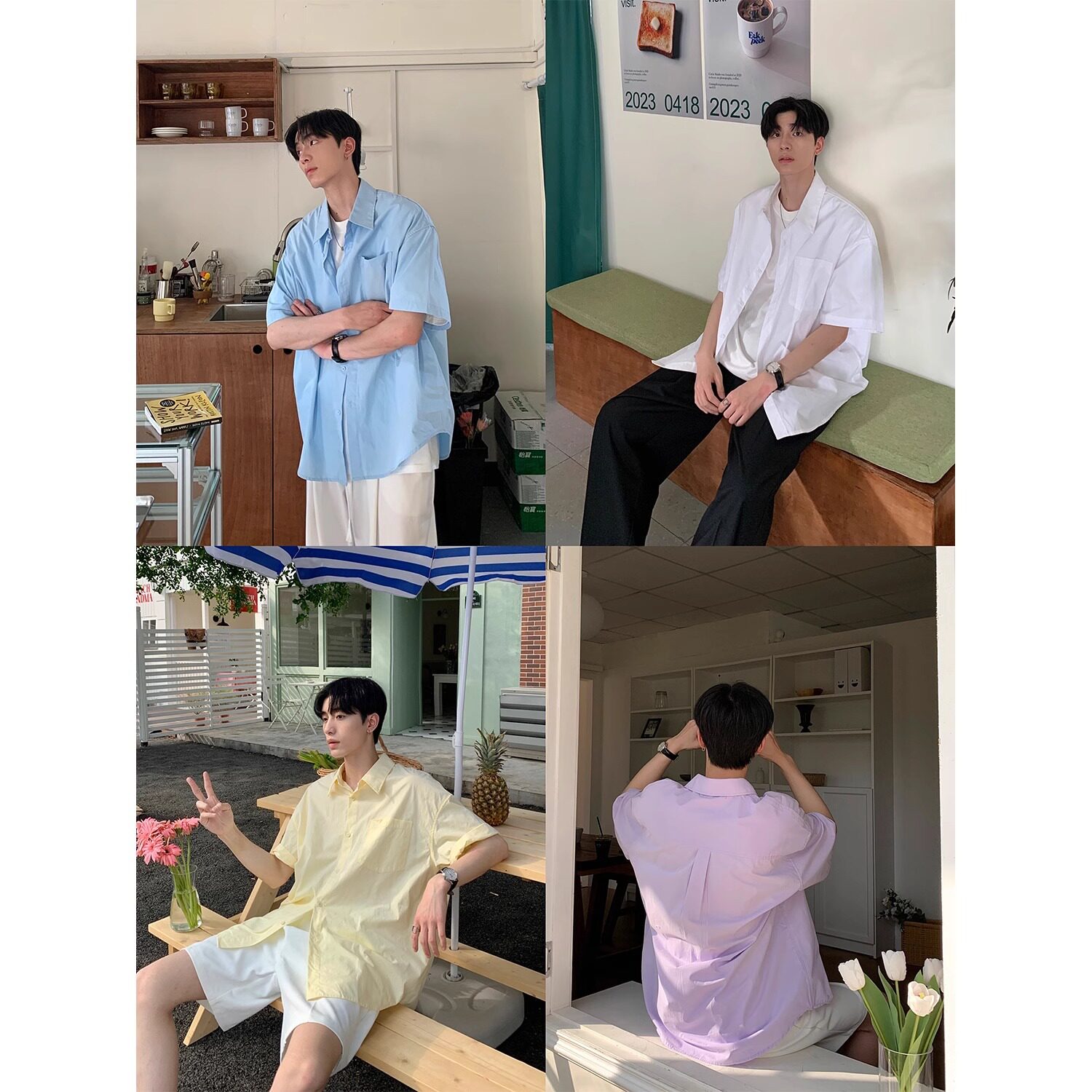 韩版宽松百搭短袖衬衫男2025年四季新款翻领纯色休闲潮流半袖
